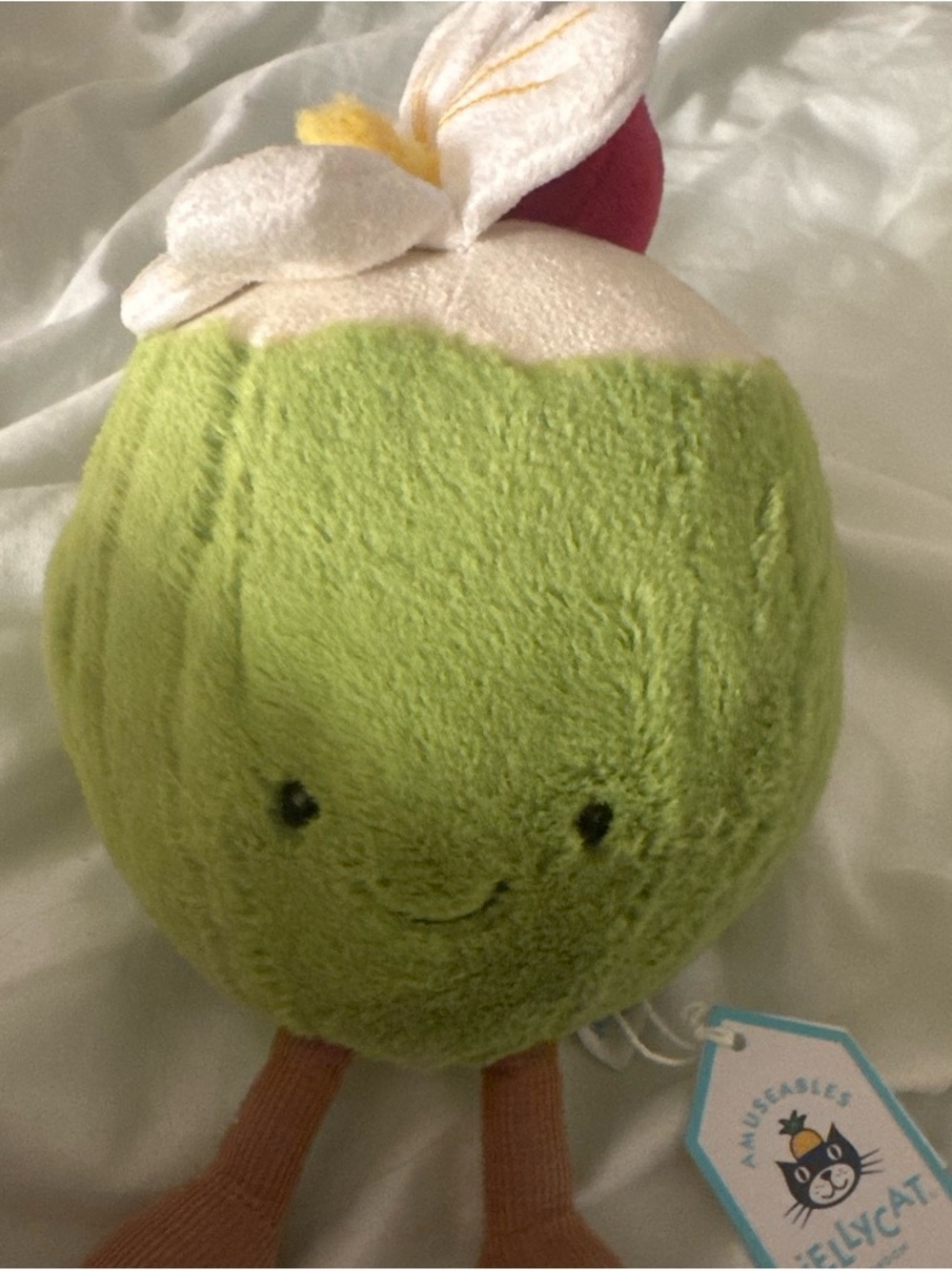 Jellycat Lime Coconut Plush with Cream Flower and Pink Cherry
